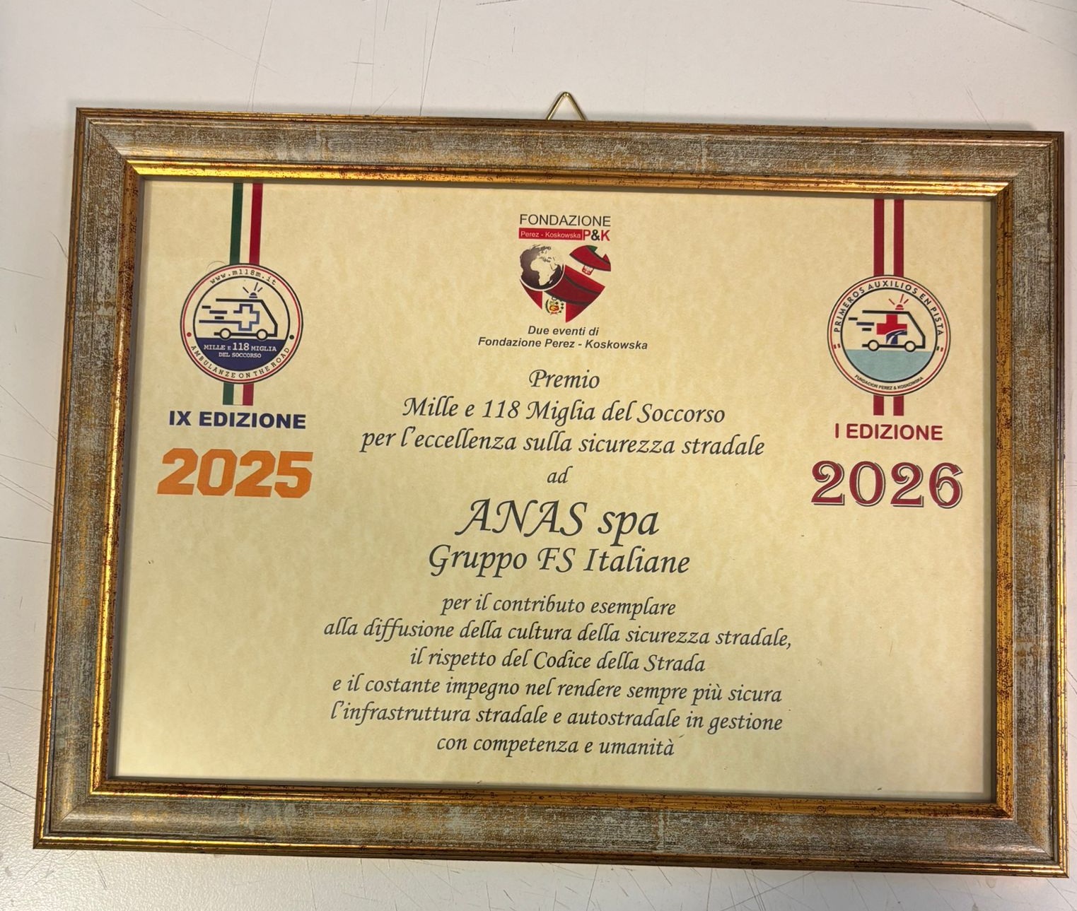 Premio Mille e 118 Miglia Anas (foto Anas) Premio Mille e 118 Miglia Anas (foto Anas)