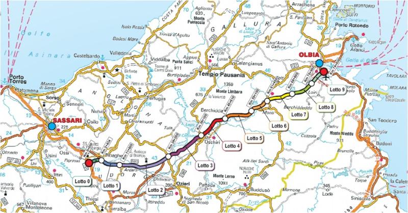 Immagine del tracciato della Sassari-Olbia Immagine del tracciato della Sassari-Olbia