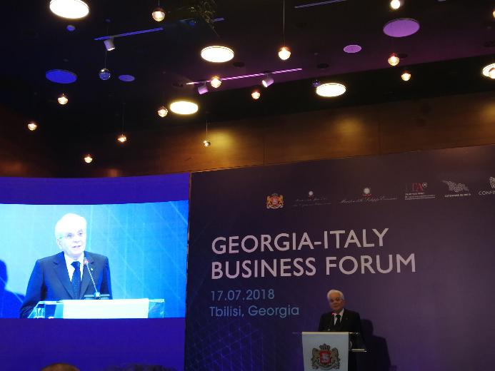 Il Presidente Sergio Mattarella al business forum della visita di Stato in Georgia, Tbilisi 17/07/2018 (credits photo Anas) Il Presidente Sergio Mattarella al business forum della visita di Stato in Georgia, Tbilisi 17/07/2018 (credits photo Anas)
