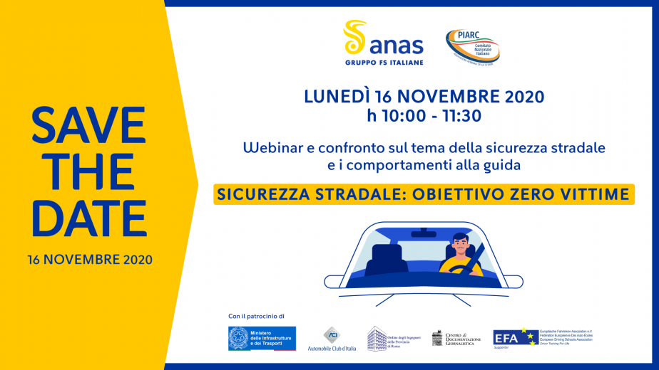 Anas e PIARC Italia: lunedì 16 novembre il webinar “Sicurezza stradale: zero vittime".