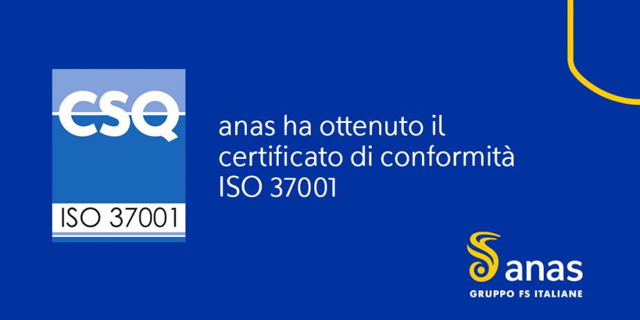 Anas ottiene la certificazione anticorruzione ISO 37001